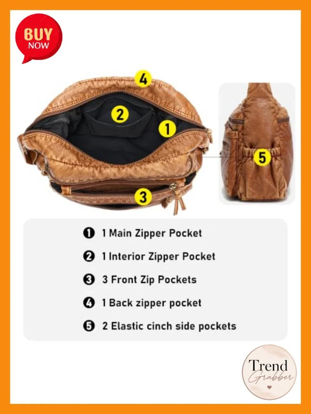 Soft Faux Leather Hobo Shoulder Bag with Multiple Pockets for Women